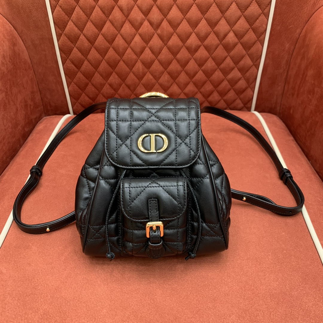 dior caro small cannage quilted drawstring backpack